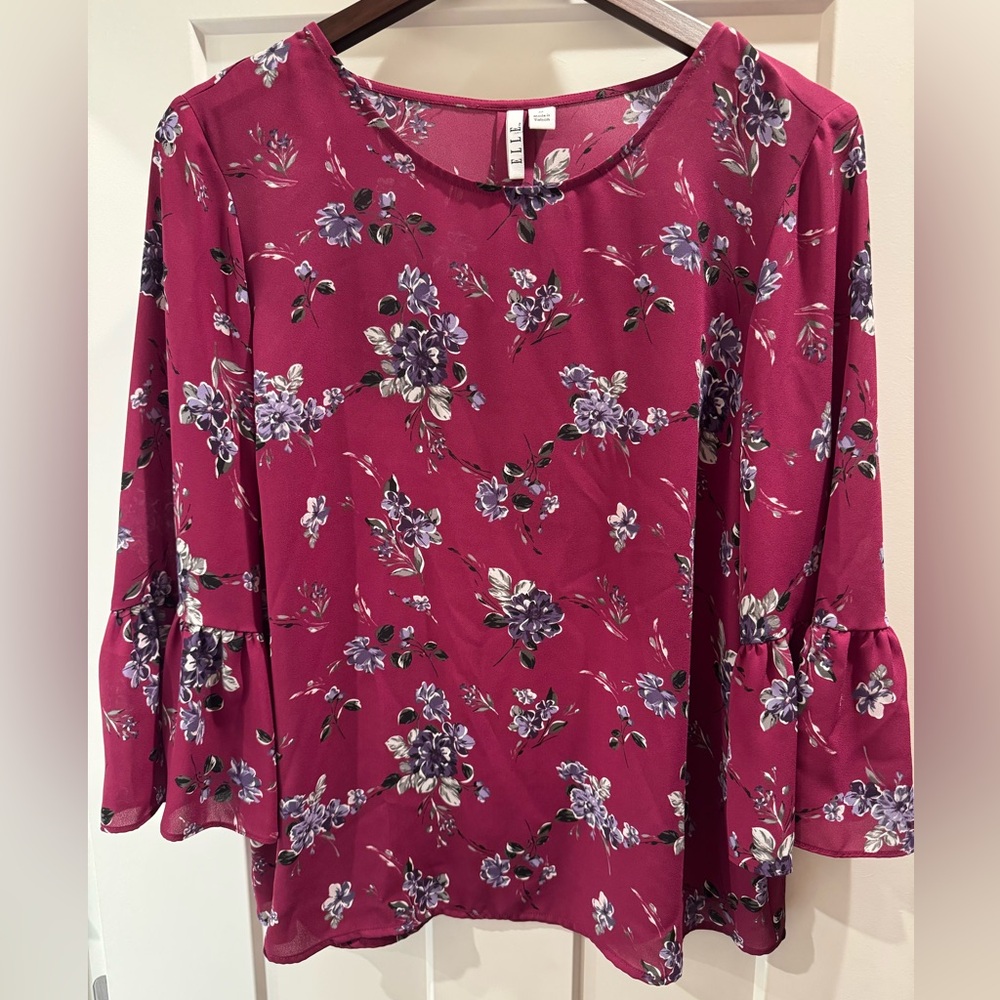 Elle Purple Floral Blouse Medium
